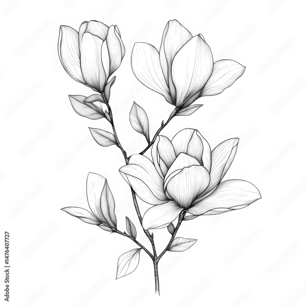 Obraz premium Magnolia flower sketch illustration on transparent background