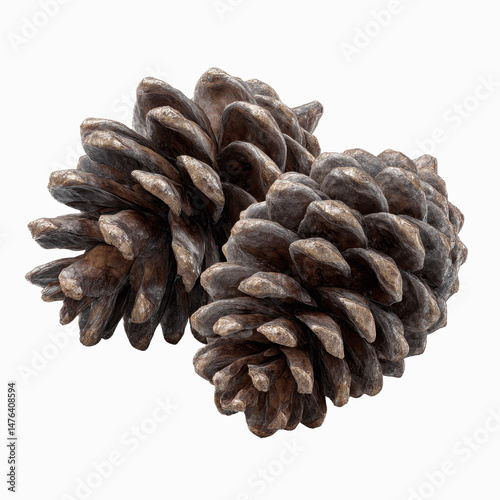 Two Brown Pine Cones Isolated on Gray Transparent background