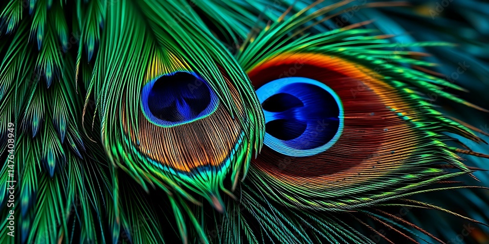 Obraz premium Colorful beautiful peacock tail ,Bright colorful feathers, peacock feather pattern background.