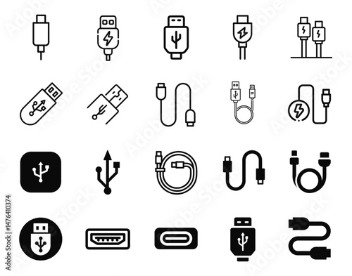 Minimalist Vector Icon of USB Cable – Perfect for Technology and Connectivity Themes