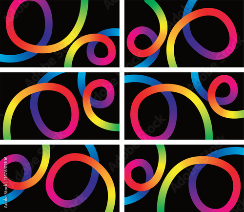 curly swirl rainbow color line art background template seamless / くるくる渦巻き虹色のラインアート 背景 素材 テンプレート シームレス