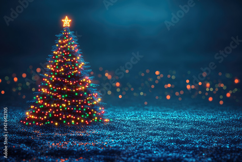 Glowing Holiday Tree of Lights on Blue Background