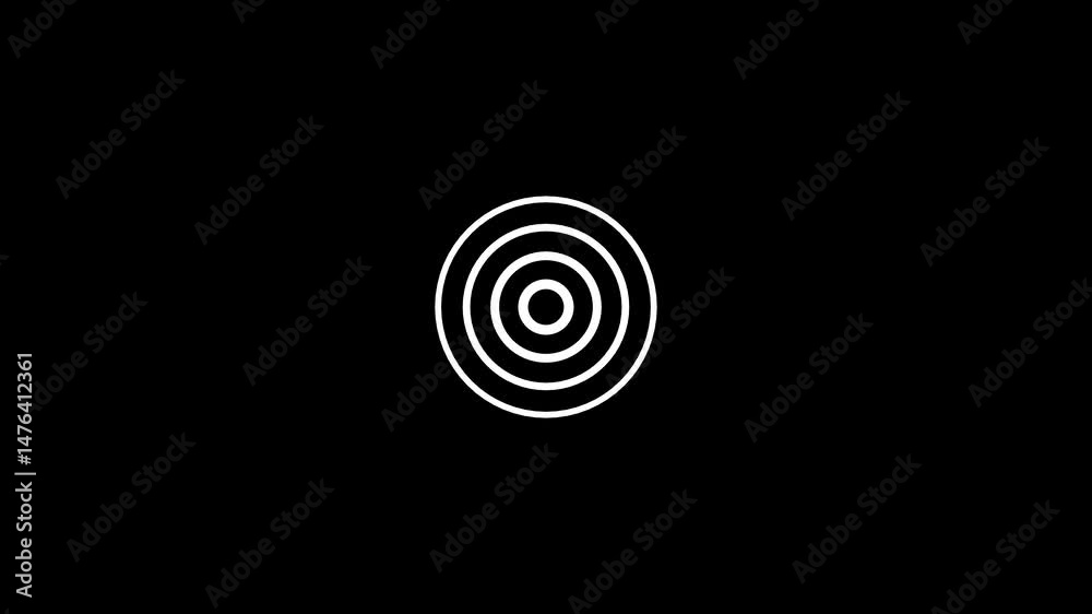 Radio waves looping animation showing diffusion and digital signal spread on black background. Circle or connection, data passing ny waves.