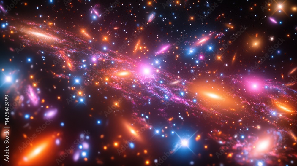 Naklejka premium Colorful celestial display of distant galaxies.