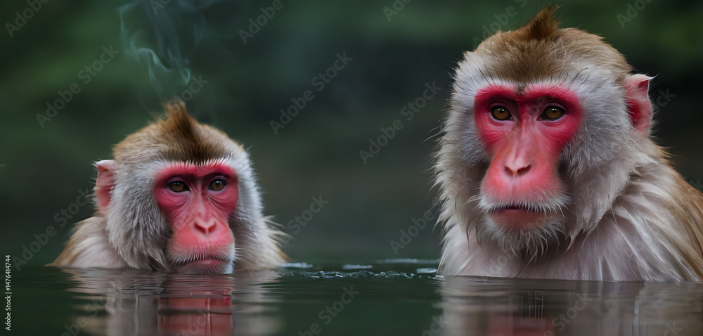Fototapeta premium Macaque face emerging from water