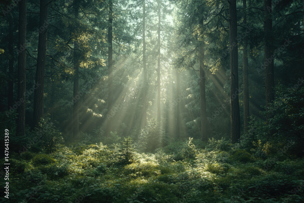 Fototapeta premium A Cinematic Outdoor Landscape Surrounded by Lush Greenery and Flowers