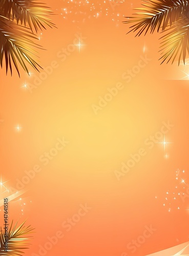 Warm, golden background with tropical foliage and sparkles.  Elegant, soft, and bright