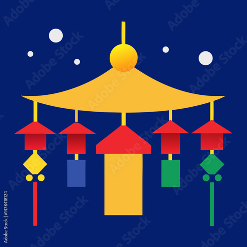 提灯と七夕の神社 / Shrine and lanterns for Tanabata festival