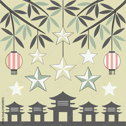 笹飾りと提灯の幻想的な風景 / Fantasy landscape with lanterns and bamboo