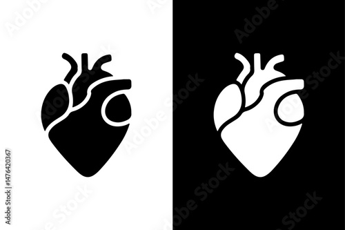Anatomy Heart Silhouette Icon Minimalist Vector in Black and White.