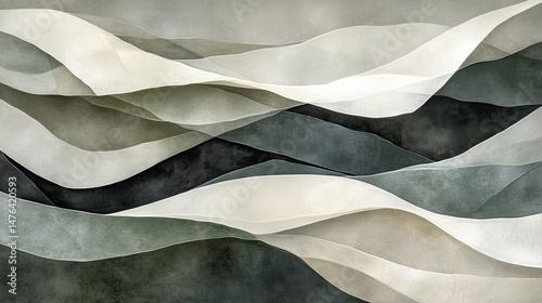 Wallpaper Mural Abstract Flowing Waves, Green, Gray, Black and White Background, Wallpaper, Murals, Textiles Torontodigital.ca