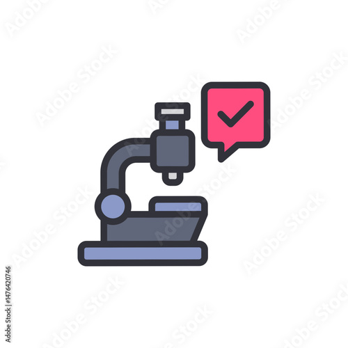 Microscopic Analysis With Verification Mark Icon On Transparent Surface