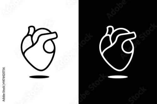 Human Heart Silhouette Flat Vector Icon in Monochrome Style.