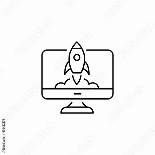 computer rocket launch icon sign vector