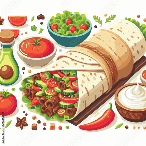 meat, meal, grilled, dinner, delicious, lunch, food, chicken, fast, restaurant, shawarma, cuisine, beef, sandwich, grill, snack, background, isolated, bread, turkish, wrap, dish, fresh, kebab, salad, 