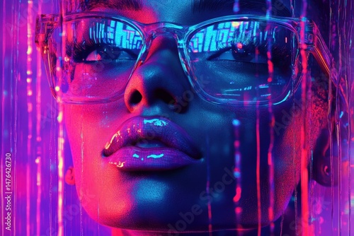 Wallpaper Mural Close-up portrait of a woman, vibrant lighting, futuristic style. Torontodigital.ca