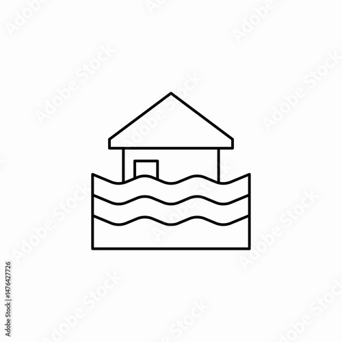 flooded house water icon sign vector