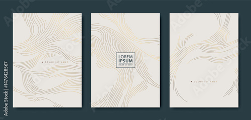 Vector wavy wood texture golden design, luxury menu, flyers, posters. Abstract premium marble line background. Japanese style cards, certificates, invitations