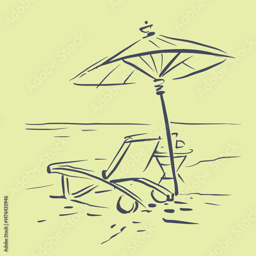 abstract of beach chair and umbrella on the beach vector for illustration card decoration