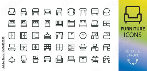 Furniture icons set. UI icons for furniture store website and app