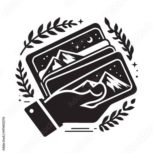 Cardholder Silhouette line art vector illustration on white background