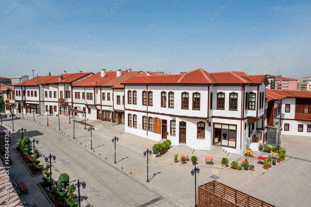 Obraz premium White historical Ankara houses on the historical street in Ankara Altındag