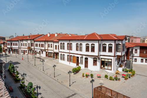 White historical Ankara houses on the historical street in Ankara Altındag