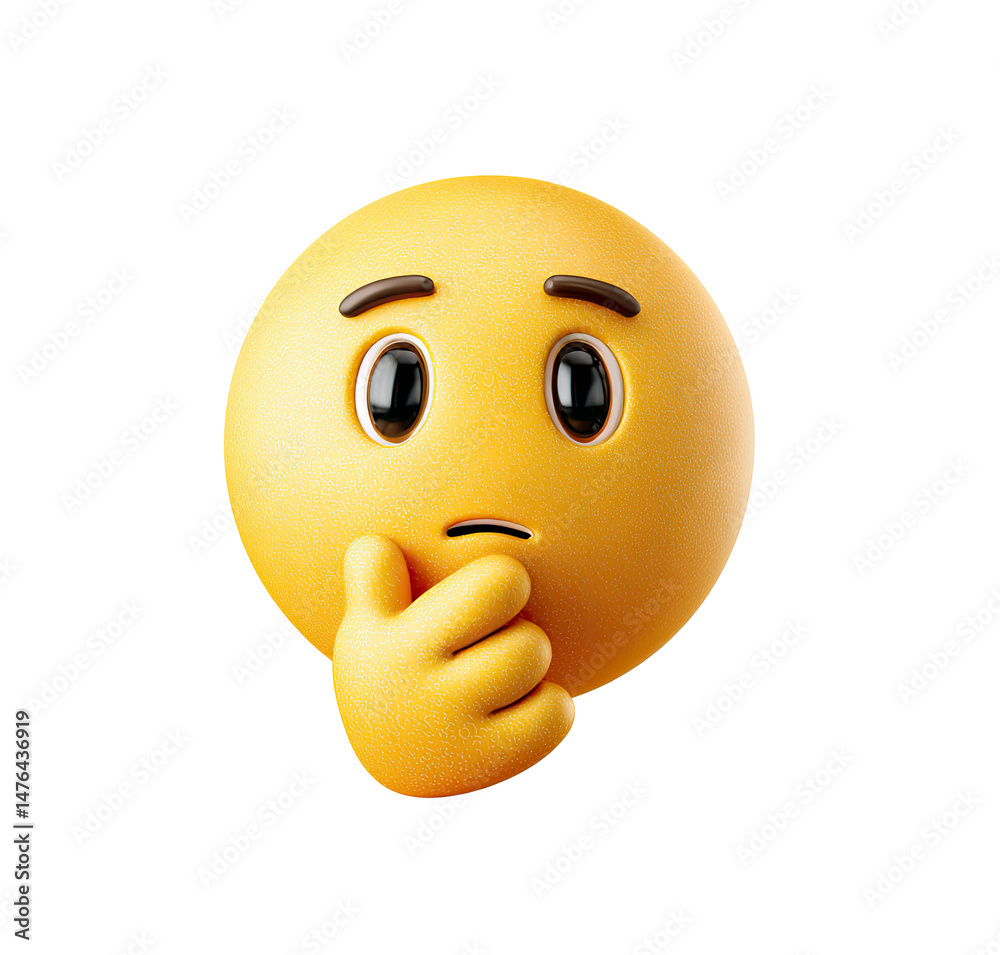 Fototapeta premium 3D Rendered Emoticon Thinking Deeply on Transparent Background. 