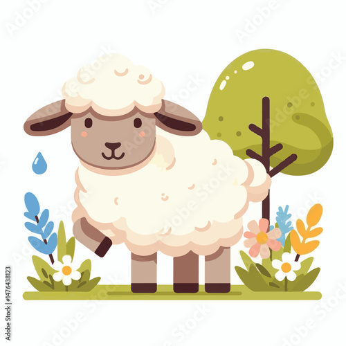 animal, sheep, agriculture, farm, livestock, lamb, countryside, mammal, nature, wool, white, farming, grass, cute, domestic, illustration, rural, graphic, pasture, field, vector, cattle, isolated, ani
