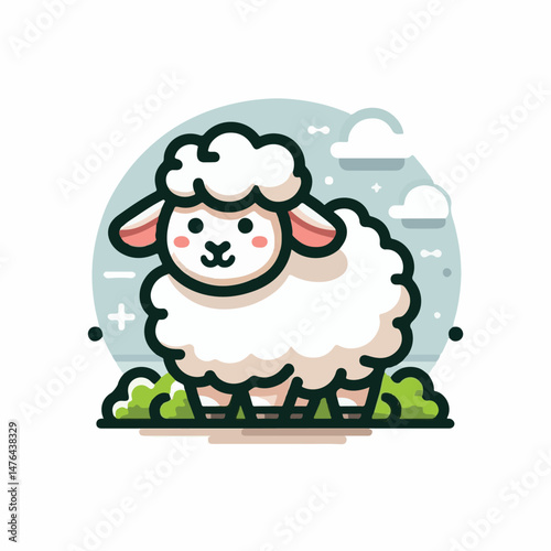 animal, sheep, agriculture, farm, livestock, lamb, countryside, mammal, nature, wool, white, farming, grass, cute, domestic, illustration, rural, graphic, pasture, field, vector, cattle, isolated, ani
