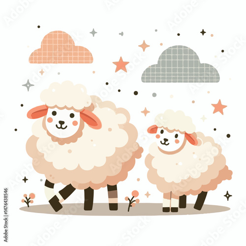 animal, sheep, agriculture, farm, livestock, lamb, countryside, mammal, nature, wool, white, farming, grass, cute, domestic, illustration, rural, graphic, pasture, field, vector, cattle, isolated, ani