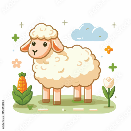animal, sheep, agriculture, farm, livestock, lamb, countryside, mammal, nature, wool, white, farming, grass, cute, domestic, illustration, rural, graphic, pasture, field, vector, cattle, isolated, ani