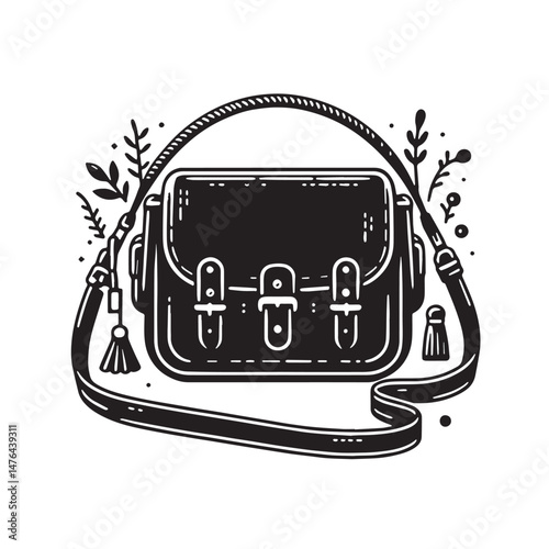 Crossbody Bag Silhouette line art vector illustration on white background