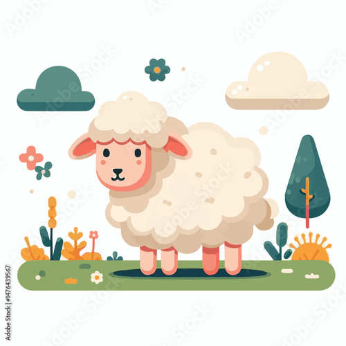 animal, sheep, agriculture, farm, livestock, lamb, countryside, mammal, nature, wool, white, farming, grass, cute, domestic, illustration, rural, graphic, pasture, field, vector, cattle, isolated, ani