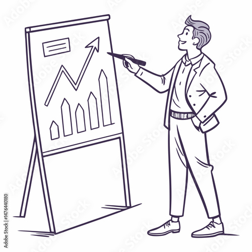 Sketch style doodle of businessman showing corporate growth on flipchart