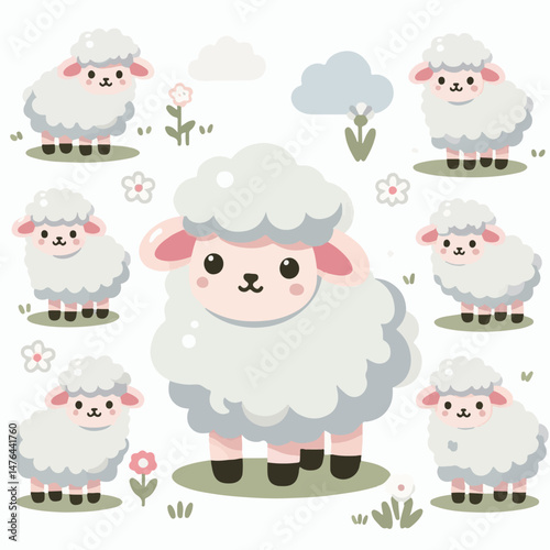 animal, sheep, agriculture, farm, livestock, lamb, countryside, mammal, nature, wool, white, farming, grass, cute, domestic, illustration, rural, graphic, pasture, field, vector, cattle, isolated, ani