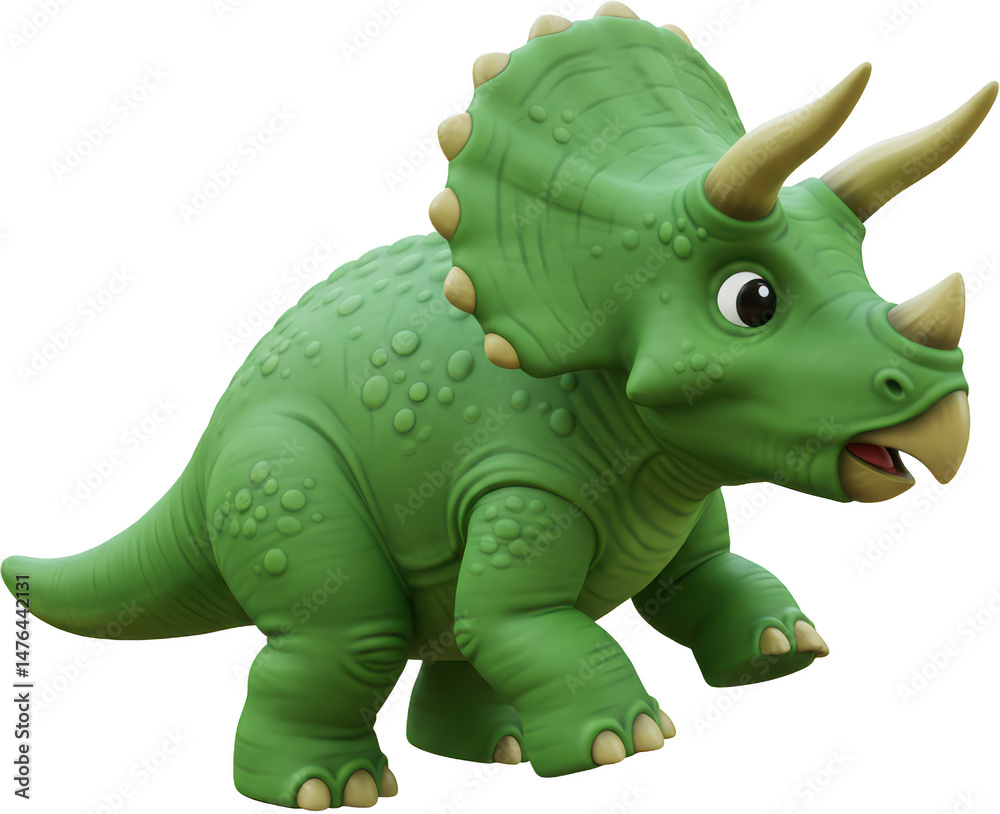 Fototapeta premium Cartoonish Green Triceratops with Horns and Bumpy Skin Texture