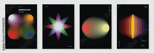 Modern gradient poster background vector set.Cover template with vibrant perspective geometric prism shapes in motion. Ideal design for social media, cover, banner, flyer. 