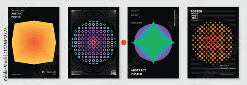 Modern gradient poster background vector set.Cover template with vibrant perspective geometric prism shapes in motion. Ideal design for social media, cover, banner, flyer. 