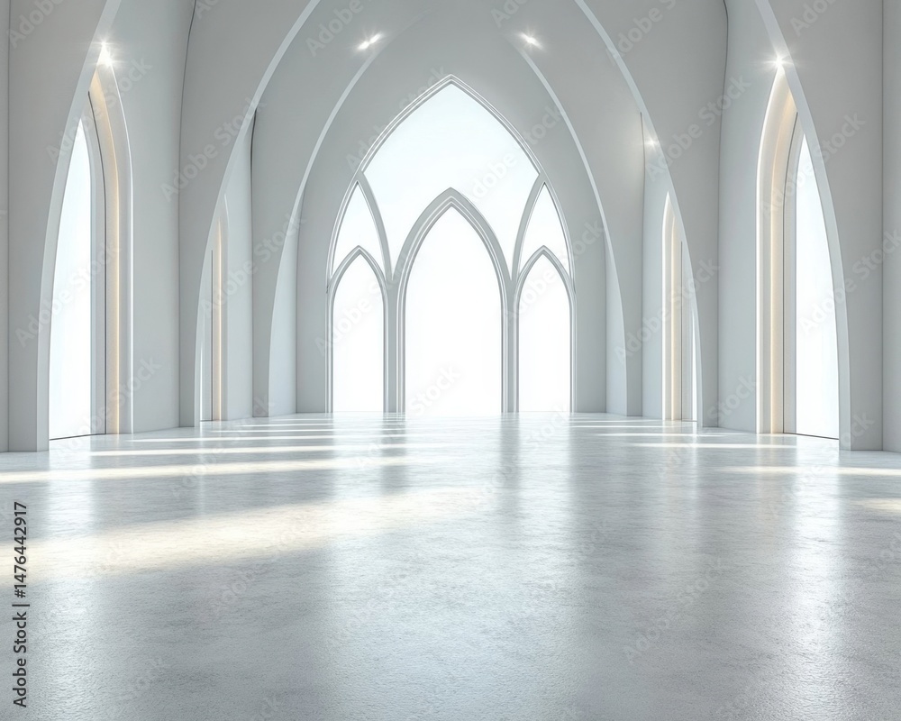 Fototapeta premium Vast, white hall with arched windows