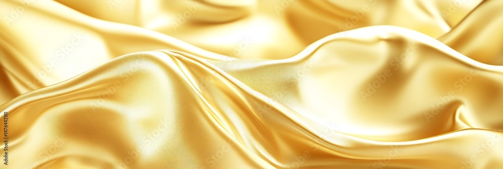 Fototapeta premium Flowing, elegant golden fabric with soft folds. Luxurious abstract background with delicate waves.