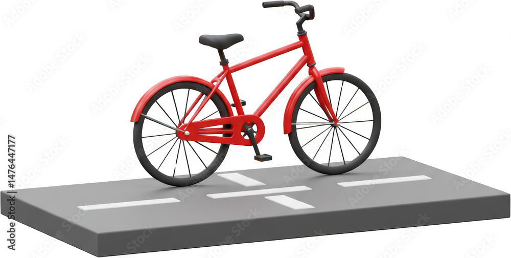 Naklejka premium Glossy Red Bicycle on Gray Road with White Lane Markings Studio Shot