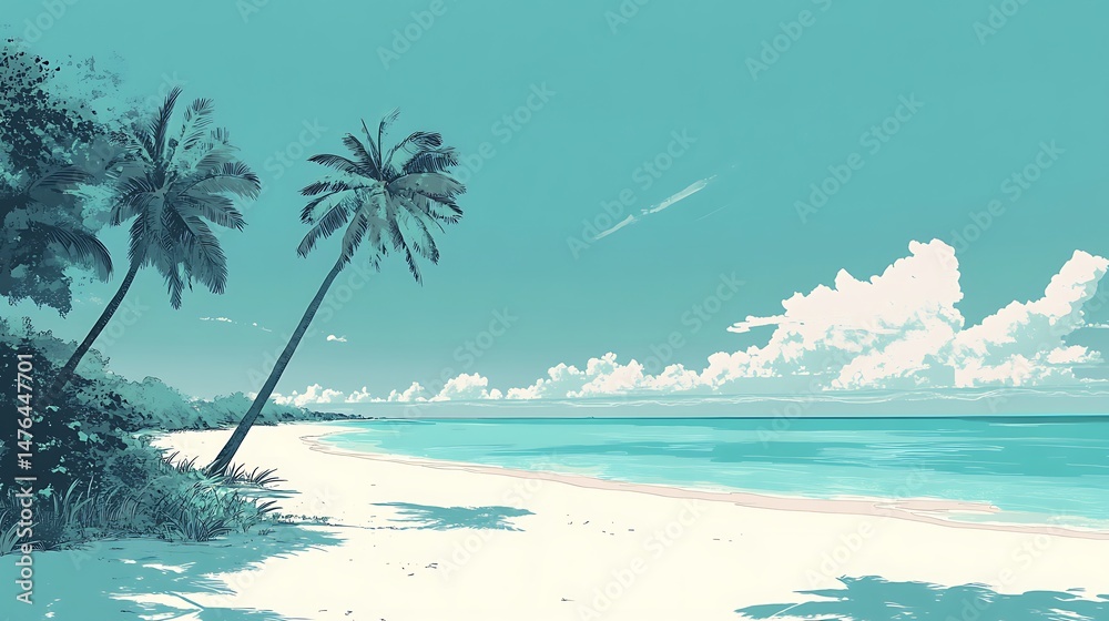 Fototapeta premium Tropical Beach Idyll with Calm Ocean.