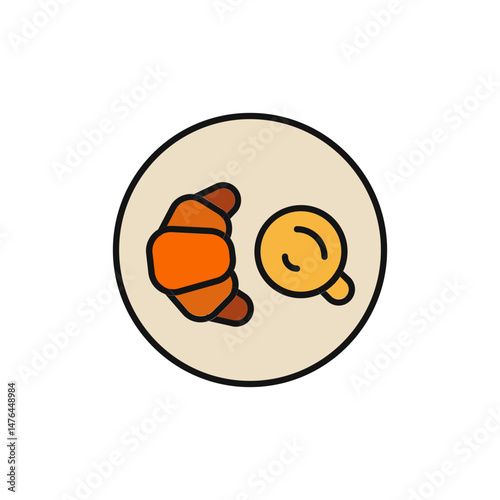 Croissant and Coffee Icon for Breakfast or Snack.