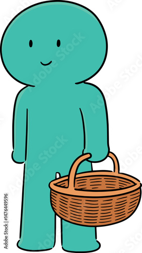 Illustration of man carrying wicker basket
