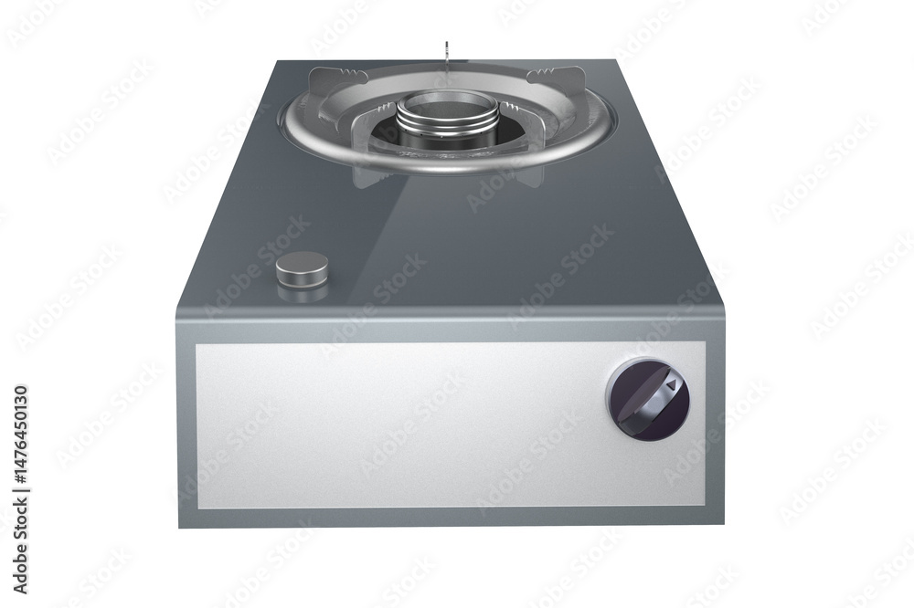 Obraz premium Compact Single Burner Gas Stove with Minimalist Design for Small Kitchens, Camping, and Space-Saving Solutions, KITCHEN BURNER GAS STOVE OVEN COOKING, on a PNG Transparent Background