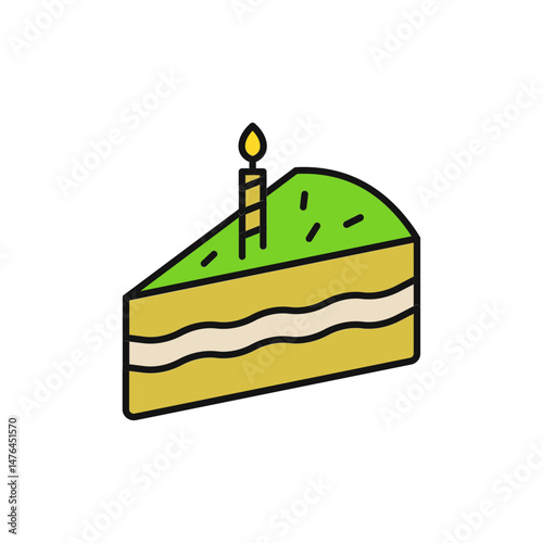Cake Slice with Candle Icon for Birthday Celebrations.
