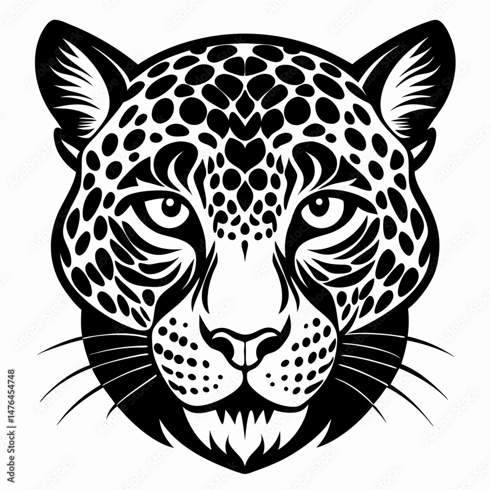 Fototapeta premium Leopard head silhouette vector black on white background