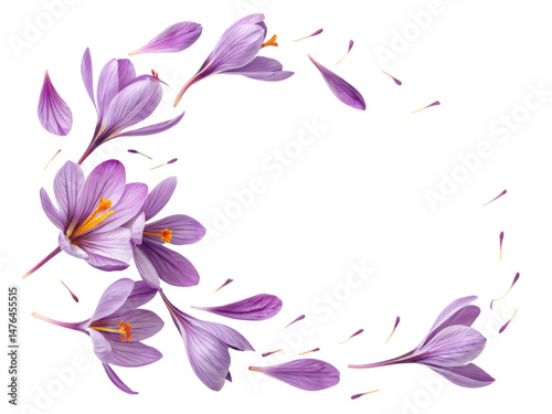 Saffron flower petals create stunning display of vibrant purple hues, showcasing nature beauty and elegance in delicate arrangement