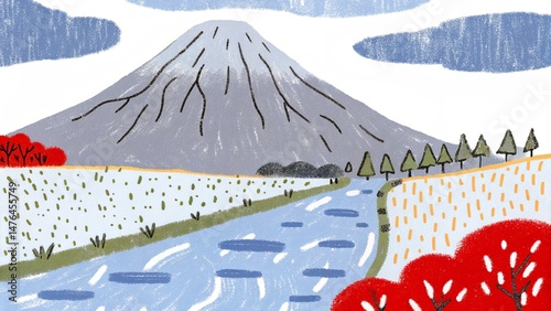 mountain fuji and cherry tree